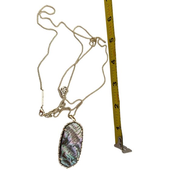Authentic KENDRA SCOTT Gold Macrame Reid Long Necklace Abalone gold tone 15" - Picture 5 of 11